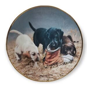 Franklin Mint THREE TO BOOT Labrador Puppies Collector Plate by James Killen